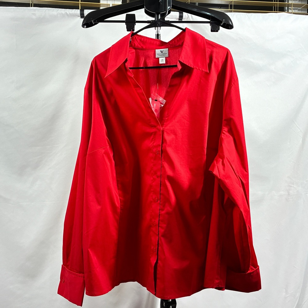 Worthington Woman Stretch Plus Size 5X Red Button Down Minimalist Blouse NWT